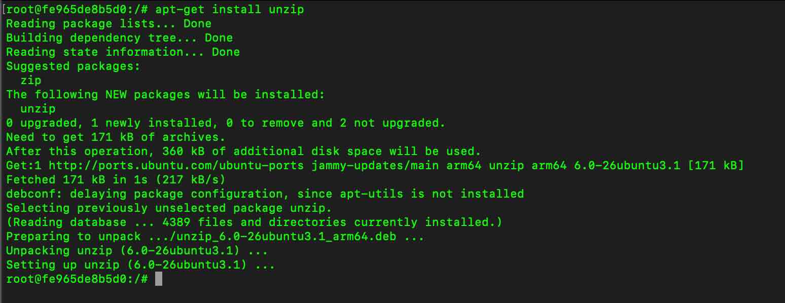 Installing and using unzip Command to unzip a zip file using Terminal